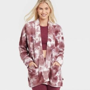 JoyLab Women's French Terry Cotton Tie-Dye Fig Oversized Cardigan XS